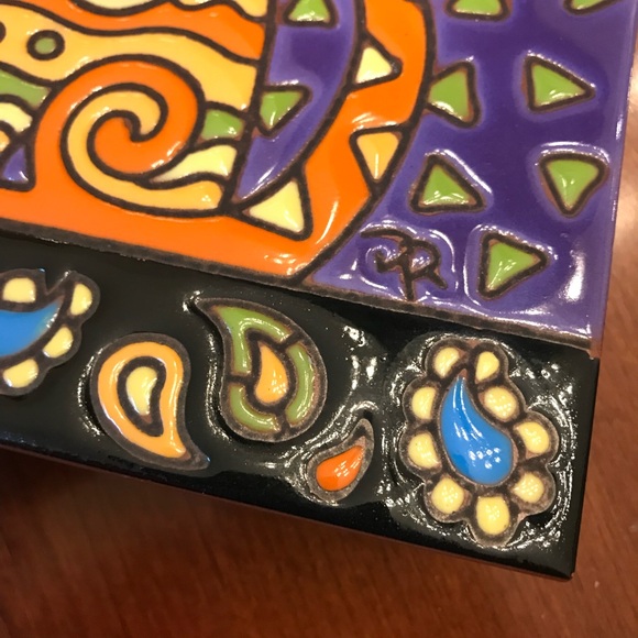 Hand Glazed 6”x6” Art Tile “Cat N Paisley” - Picture 5 of 10